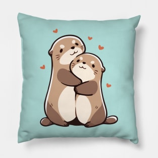 Two Cute Sea Otters Hugging - Love Pillow