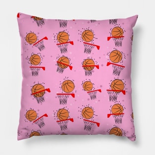 Basketball - Ball and Hoop Pattern on Pink Background Pillow