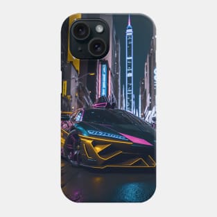 Dark Neon Sports Car in Japanese Neon City Phone Case