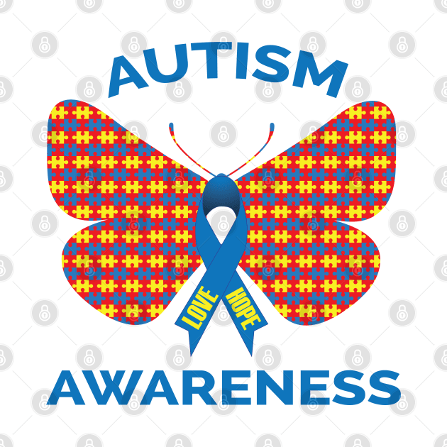 Autism Awareness Puzzle Piece Butterfly Ribbon by mstory