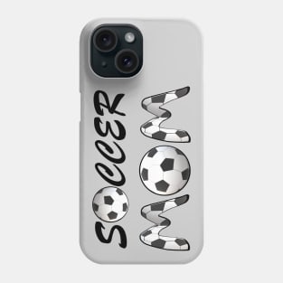Soccer Mom. Soccer Balls and Black and White Soccer Patterned Letters. (Silver Gray Background) Phone Case