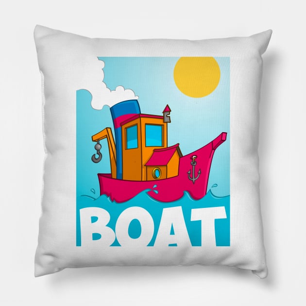 Tugboat illustration Pillow by Stefs-Red-Shop