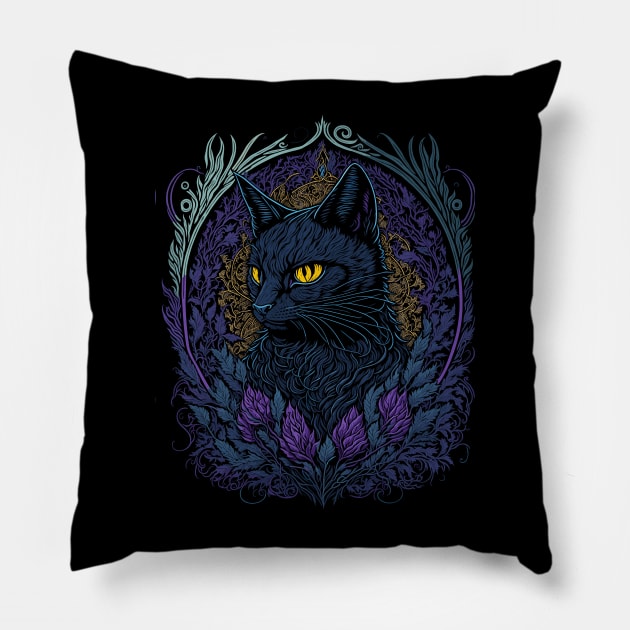 Gothic Black Cat Pillow by ElMass