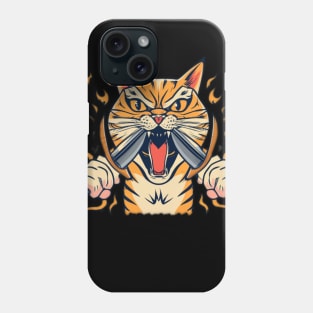 Cute and angry cat with two knives Phone Case