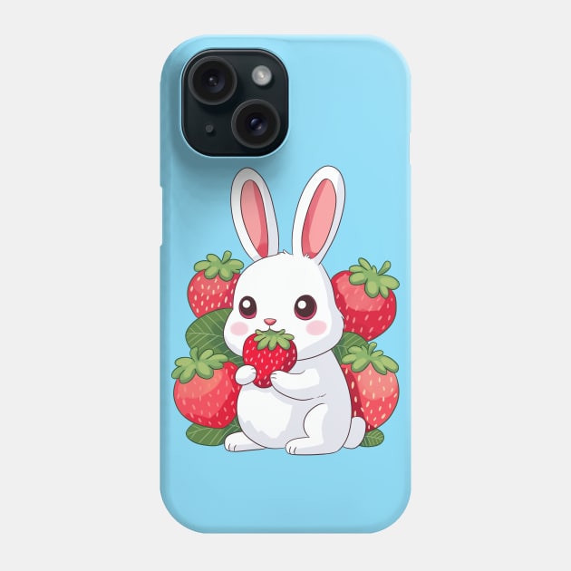 Strawberry bunny - cute kawaii bunny and Strawberry art Phone Case by YaraGold