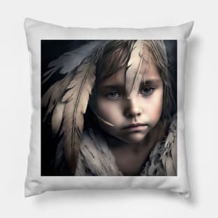 A Young Child Wearing A Headdress of Feathers Pillow