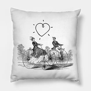 Bicycle Love Vintage Illustration Pillow