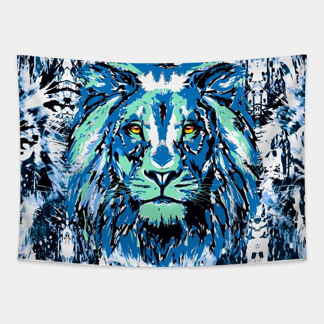 Blue Lion Head - Vintage Retro Lion Face Tapestry by BigWildKiwi