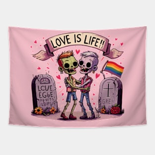 Love is life! Zombie gay couple Tapestry