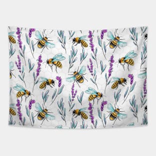 Watercolor and ink Honey Bees and Lavender Flowers Tapestry