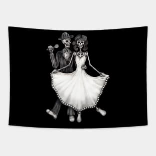 Sugar skull couple wedding sing a song celebration day of the dead. Tapestry