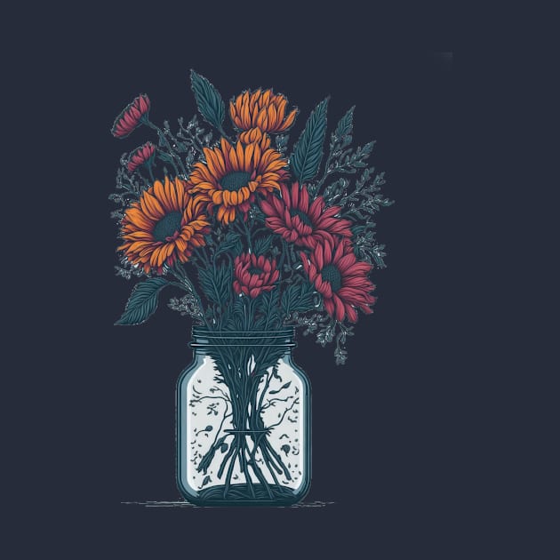 Flowers in a Mason Jar by Yolanda.Kafatos