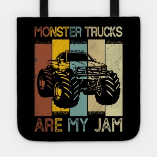 Monster Trucks Are My Jam Retro Cool Trucker Birthday Boy Tote