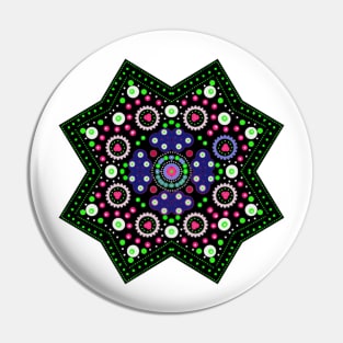 Eight-Pointed Star Mandala Green-Pink-Purple-White Pin