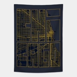 Chicago, USA City Map Typography - Gold Art Deco Tapestry