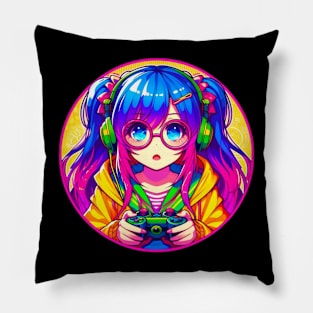 Neon gamer girl Pillow