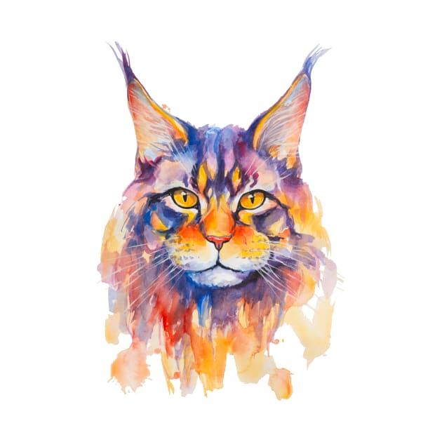 watercolor Maine Coon Cat by MariDein