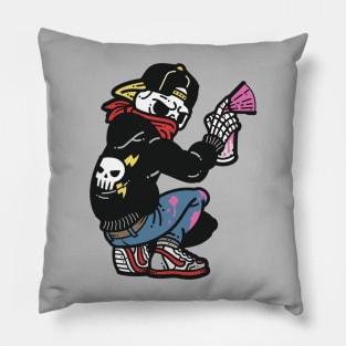 Retro Skeleton Graffiti Tagger with Spray Paint Can Pillow