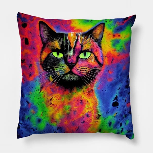 Trippy Tie Dye Cat Pillow by Trip Tank