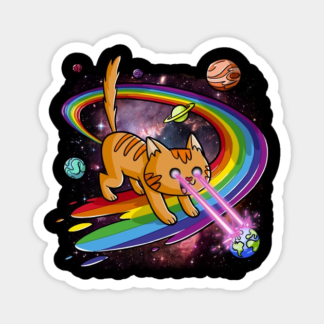 Cute Space Cat Eye Lasers and Rainbow Farts Magnet by Juandamurai