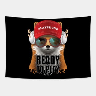 Ready to play fox sunglasses red cap headphone Tapestry