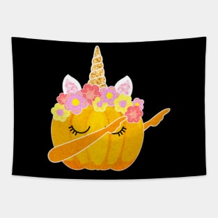 Cute Dabbing Pumpkin Unicorn Halloween Tapestry