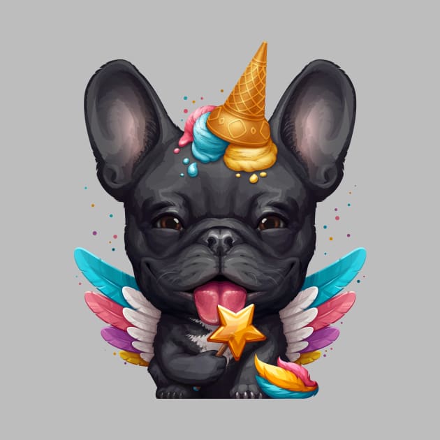 Black French Bulldog Ice Cream Unicorn by stonemask