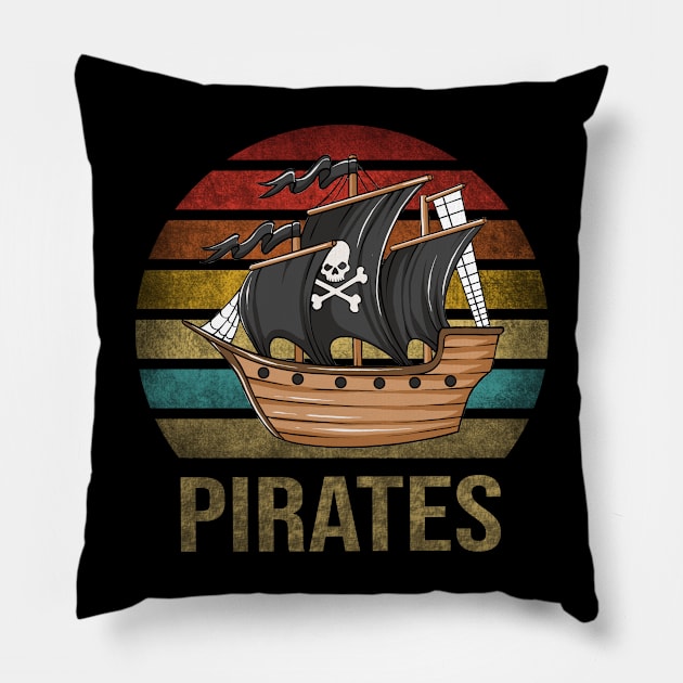 Pirate Ship Pirates Retro Sunset Pillow by The Agile Store