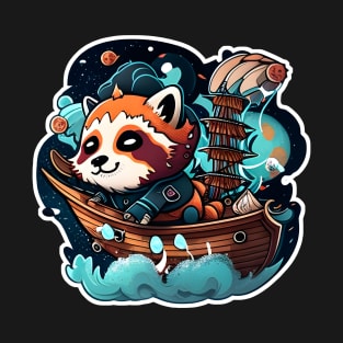 Red Panda Dave but he's a boat Captain in search of Treasure planet T-Shirt