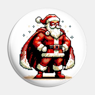 Santa Claus, the Superhero of Christmas: Pixel Art Tee Pin