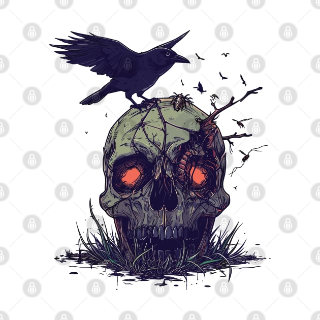 crow on skull by Yopi