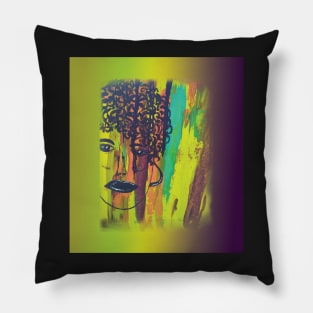 Abstract Acrylic Painting Curly Haired Girl Gradient Background Pillow