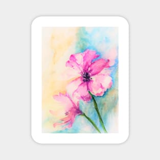 Pink Flowers Watercolor Abstract Magnet