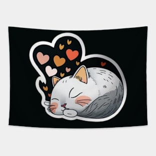 Sleepy Cat Valentine's Day Tapestry