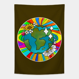 Vibrant 70s Style Planet Earth with Flowers (MD23ERD005c) Tapestry