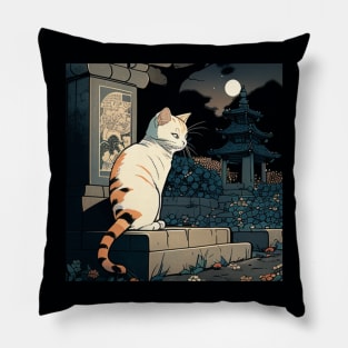 White Cat in Cemetery Pillow