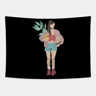 Girl with a flower in a pot Tapestry