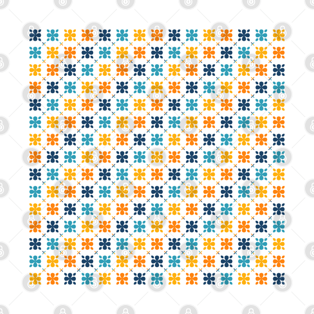 Blue and Orange Flower Pattern by John Uttley