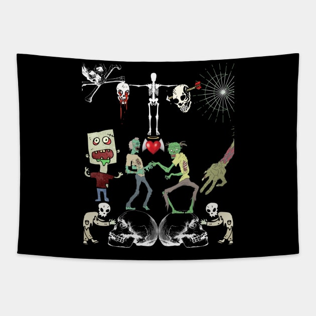 Zombie Skull Family Tapestry by Royalswisss