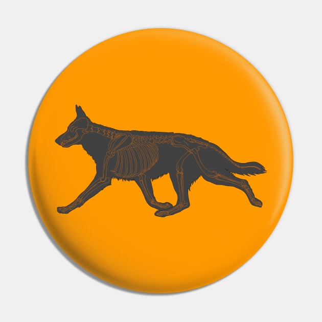 Halloween Design - Dog Skeleton Orange Pin by Earthy Fauna & Flora