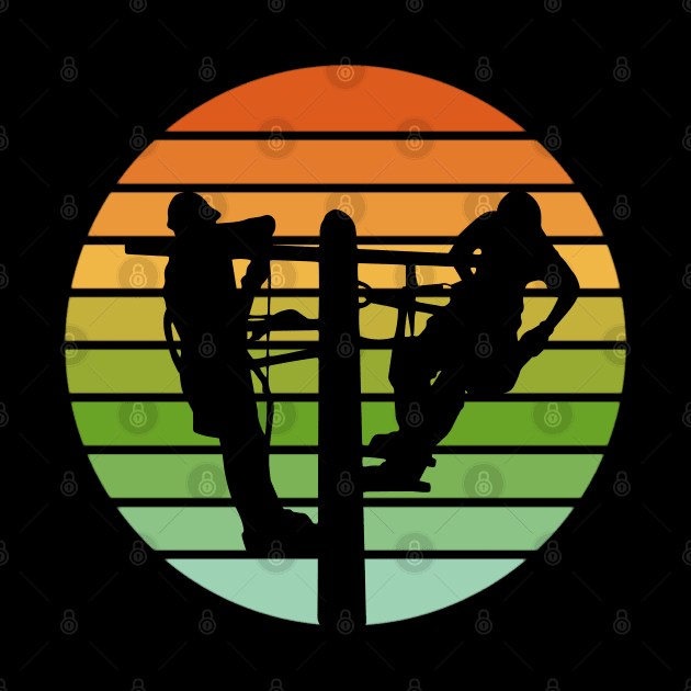 Lineman Repairing Damaged Power Lines Retro Sunset by Rosemarie Guieb Designs