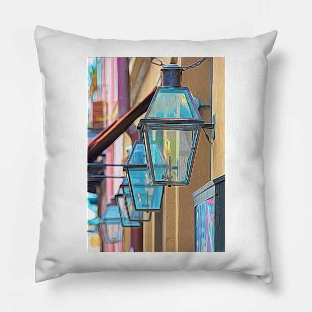 New Orleans Lanterns French Quarter - Colorful Pillow by Debra Martz