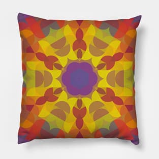 Retro Mandala Flower Yellow Orange and Purple Pillow