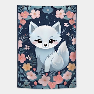 Kawaii arctic fox Tapestry