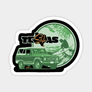 Texas-Style Surfer with Ford Bronco in greens Magnet