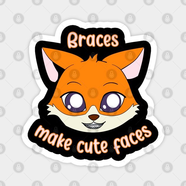 Fox - Braces make cute faces Magnet by Modern Medieval Design