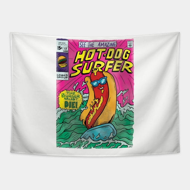 Hot Dog Surfer Tapestry by ribandcheese