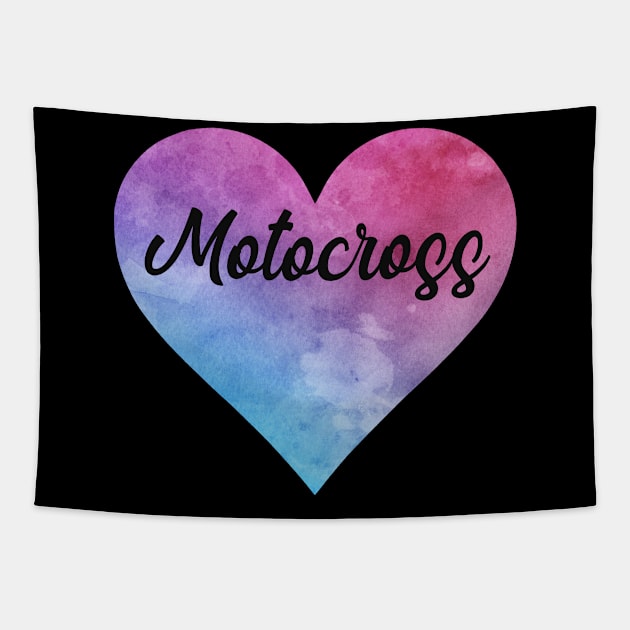 Motocross girl watercolor heart sticker. Perfect present for mother dad friend him or her Tapestry by SerenityByAlex