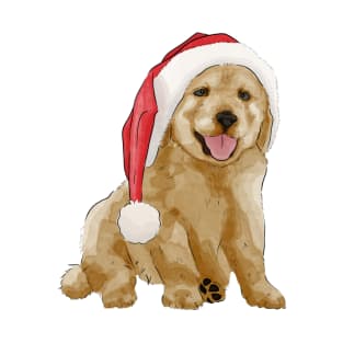 Christmas Hat Puppy Watercolor Illustration T-Shirt