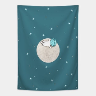 Cool Cat On A Moon Pattern Tapestry